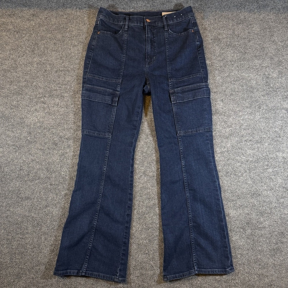GAP Women Size 8S/29 Dark Wash Denim Jeans '70s Flare High Rise Cargo Pants